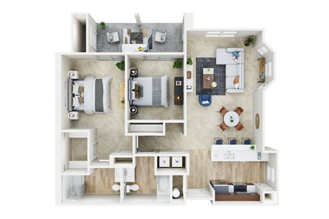 Floor plan for 2 beds, 2 baths, 1106 sqft